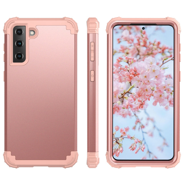 For Samsung Galaxy S21 Plus 5G PC+ Silicone Three-piece Anti-drop Mobile Phone Protective Back Cover(Rose Gold)-garmade.com