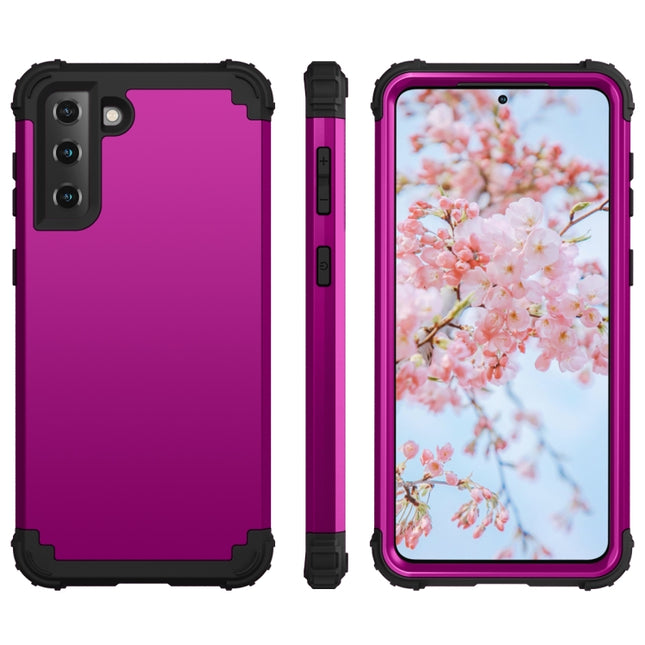 For Samsung Galaxy S21 Plus 5G PC+ Silicone Three-piece Anti-drop Mobile Phone Protective Back Cover(Purple)-garmade.com