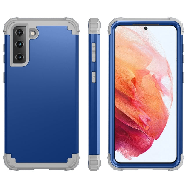 For Samsung Galaxy S21 5G PC+ Silicone Three-piece Anti-drop Mobile Phone Protective Back Cover(Blue)-garmade.com