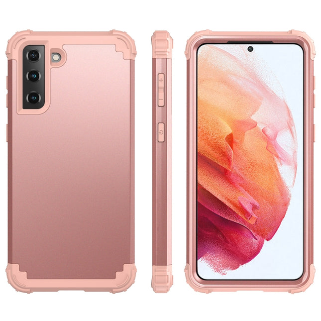 For Samsung Galaxy S21 5G PC+ Silicone Three-piece Anti-drop Mobile Phone Protective Back Cover(Rose Gold)-garmade.com