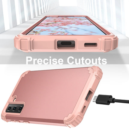For Samsung Galaxy S21 5G PC+ Silicone Three-piece Anti-drop Mobile Phone Protective Back Cover(Rose Gold)-garmade.com