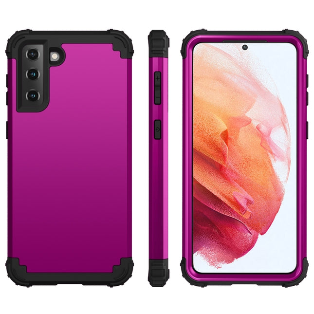 For Samsung Galaxy S21 5G PC+ Silicone Three-piece Anti-drop Mobile Phone Protective Back Cover(Purple)-garmade.com