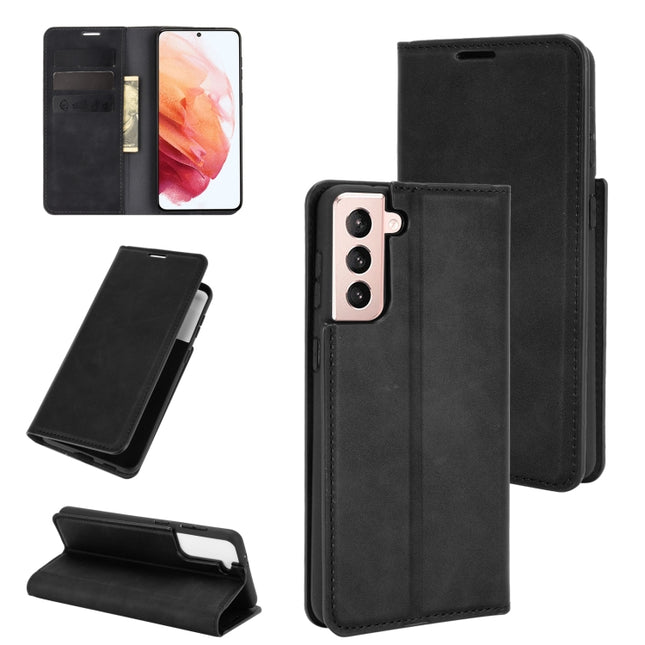 For Samsung Galaxy S21 Plus 5G Retro-skin Business Magnetic Suction Leather Case with Holder & Card Slots & Wallet(Black)-garmade.com
