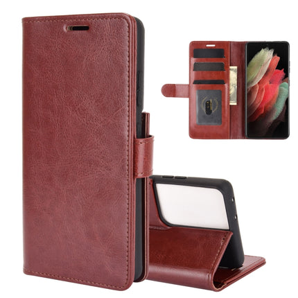 For Samsung Galaxy S21 Ultra R64 Texture Single Horizontal Flip Protective Case with Holder & Card Slots & Wallet& Photo Frame(Brown)-garmade.com