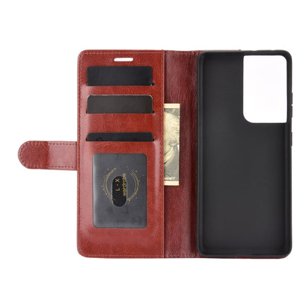 For Samsung Galaxy S21 Ultra R64 Texture Single Horizontal Flip Protective Case with Holder & Card Slots & Wallet& Photo Frame(Brown)-garmade.com