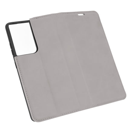 For Samsung Galaxy S21 Ultra 5G Retro-skin Business Magnetic Suction Leather Case with Holder & Card Slots & Wallet(Grey)-garmade.com