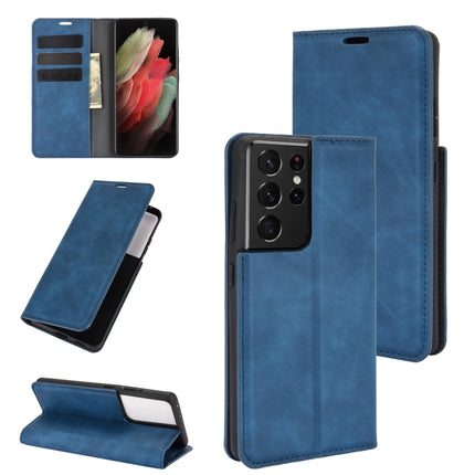 For Samsung Galaxy S21 Ultra 5G Retro-skin Business Magnetic Suction Leather Case with Holder & Card Slots & Wallet(Dark Blue)-garmade.com