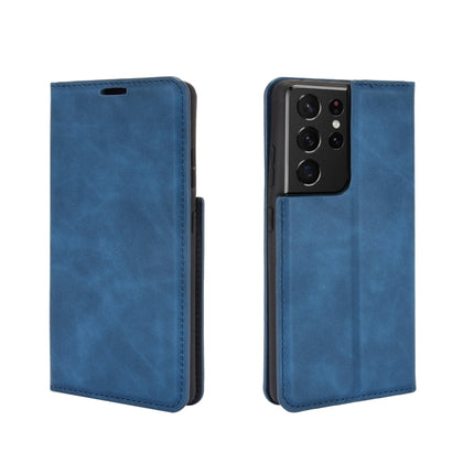 For Samsung Galaxy S21 Ultra 5G Retro-skin Business Magnetic Suction Leather Case with Holder & Card Slots & Wallet(Dark Blue)-garmade.com