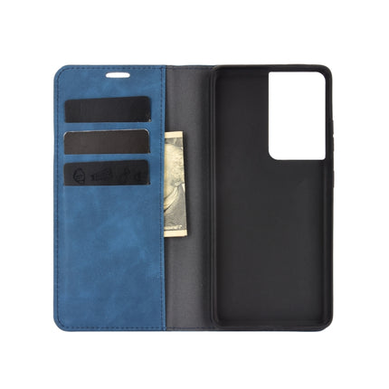 For Samsung Galaxy S21 Ultra 5G Retro-skin Business Magnetic Suction Leather Case with Holder & Card Slots & Wallet(Dark Blue)-garmade.com