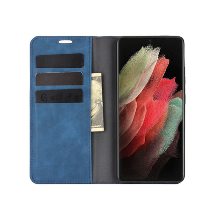 For Samsung Galaxy S21 Ultra 5G Retro-skin Business Magnetic Suction Leather Case with Holder & Card Slots & Wallet(Dark Blue)-garmade.com