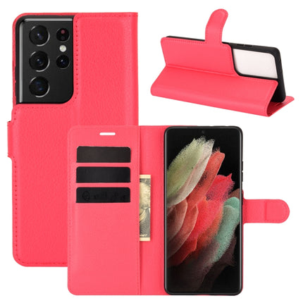 For Samsung Galaxy S21 Ultra 5G Litchi Texture Horizontal Flip Protective Case with Holder & Card Slots & Wallet(Red)-garmade.com