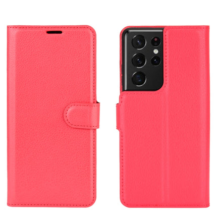 For Samsung Galaxy S21 Ultra 5G Litchi Texture Horizontal Flip Protective Case with Holder & Card Slots & Wallet(Red)-garmade.com