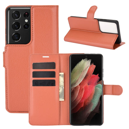 For Samsung Galaxy S21 Ultra 5G Litchi Texture Horizontal Flip Protective Case with Holder & Card Slots & Wallet(Brown)-garmade.com