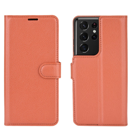 For Samsung Galaxy S21 Ultra 5G Litchi Texture Horizontal Flip Protective Case with Holder & Card Slots & Wallet(Brown)-garmade.com