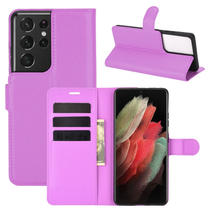 For Samsung Galaxy S21 Ultra 5G Litchi Texture Horizontal Flip Protective Case with Holder & Card Slots & Wallet(Purple)-garmade.com