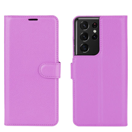 For Samsung Galaxy S21 Ultra 5G Litchi Texture Horizontal Flip Protective Case with Holder & Card Slots & Wallet(Purple)-garmade.com