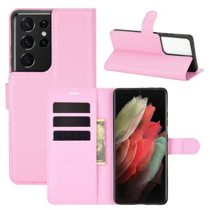 For Samsung Galaxy S21 Ultra 5G Litchi Texture Horizontal Flip Protective Case with Holder & Card Slots & Wallet(Pink)-garmade.com