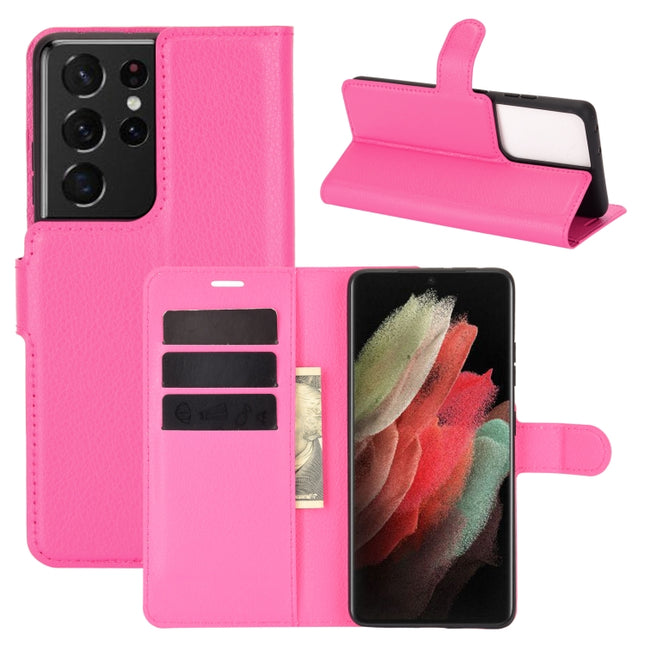 For Samsung Galaxy S21 Ultra 5G Litchi Texture Horizontal Flip Protective Case with Holder & Card Slots & Wallet(Rose Red)-garmade.com
