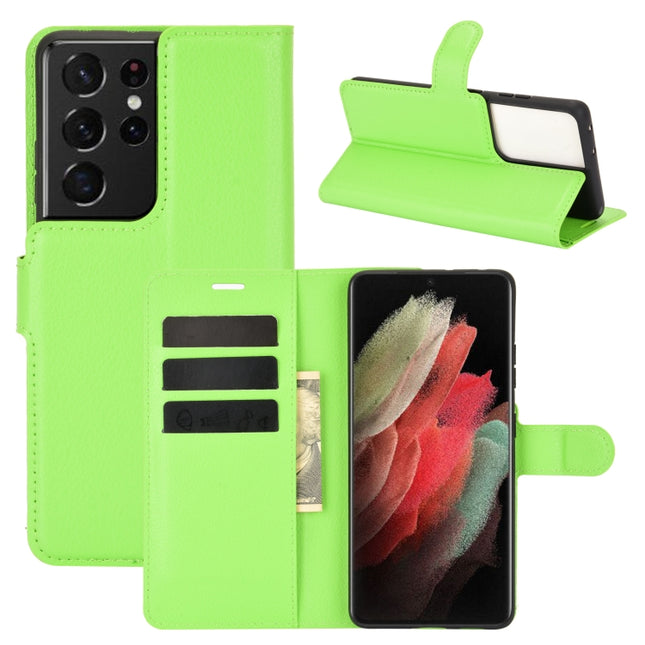 For Samsung Galaxy S21 Ultra 5G Litchi Texture Horizontal Flip Protective Case with Holder & Card Slots & Wallet(Green)-garmade.com