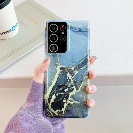 For Samsung Galaxy S21 Ultra 5G Four Corners Anti-Shattering Flow Gold Marble IMD Phone Back Cover Case(Black LD1)-garmade.com