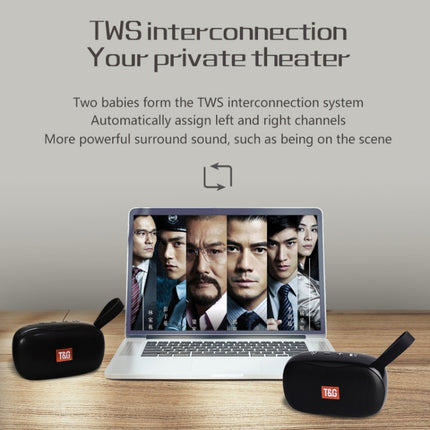T&G TG173 TWS Subwoofer Bluetooth Speaker With Braided Cord, Support USB / AUX / TF Card / FM(Black)-garmade.com