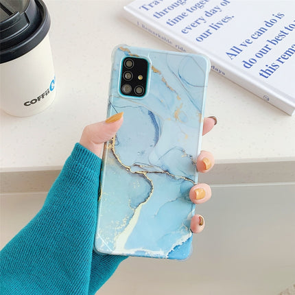 Four Corners Anti-Shattering Flow Gold Marble IMD Phone Back Cover Case For Samsung Galaxy Note20 Ultra(Light Blue DL6)-garmade.com