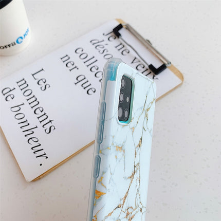 Four Corners Anti-Shattering Flow Gold Marble IMD Phone Back Cover Case For Samsung Galaxy Note20 Ultra(Light Blue DL6)-garmade.com