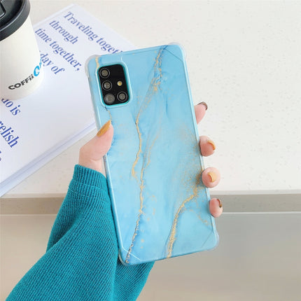 Four Corners Anti-Shattering Flow Gold Marble IMD Phone Back Cover Case For Samsung Galaxy Note20(Sky Blue DL8)-garmade.com