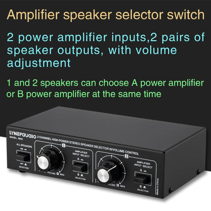 B052 2 In 2 Out Power Amplifier Speaker Selection Switcher with Volume Adjustment, 2 Power Amplifiers Audio Switcher Switch Distribution Comparator, 200W Per Channel-garmade.com