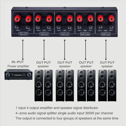 1 In And 4 Out Amplifier Sound Speaker Distributor, 4-Area Sound Source, Signal Distribution Panel, Single Audio Input, 300W Per Channel-garmade.com
