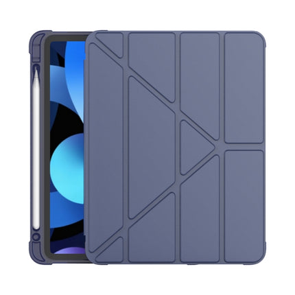Multi-folding Surface PU Leather Matte Anti-drop Protective TPU Case with Pen Slot for iPad Air 2022 / 2020 10.9(Dark Blue)-garmade.com