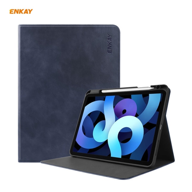 ENKAY ENK-8024 Cow Texture PU Leather + TPU Smart Case with Pen Slot foriPad Air 2022 / 2020 10.9 / iPad Pro 11 (2018)(Dark Blue)-garmade.com