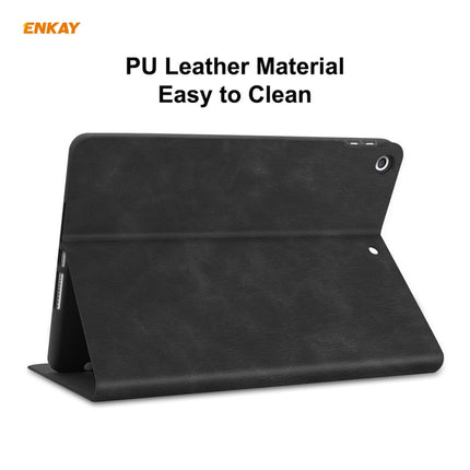 For iPad 10.2 2021 / 2020 / 2019 ENKAY ENK-8023 Cow Texture PU Leather + TPU Smart Case with Pen Slot(Black)-garmade.com