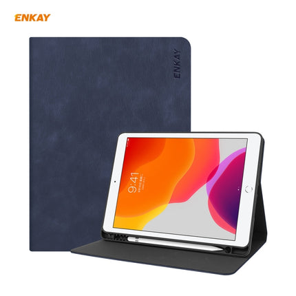 For iPad 10.2 2021 / 2020 / 2019 ENKAY ENK-8023 Cow Texture PU Leather + TPU Smart Case with Pen Slot(Dark Blue)-garmade.com