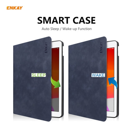 For iPad 10.2 2021 / 2020 / 2019 ENKAY ENK-8023 Cow Texture PU Leather + TPU Smart Case with Pen Slot(Dark Blue)-garmade.com