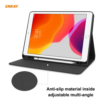 For iPad 10.2 2021 / 2020 / 2019 ENKAY ENK-8023 Cow Texture PU Leather + TPU Smart Case with Pen Slot(Grey)-garmade.com