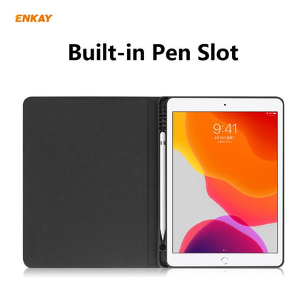 For iPad 10.2 2021 / 2020 / 2019 ENKAY ENK-8023 Cow Texture PU Leather + TPU Smart Case with Pen Slot(Black)-garmade.com
