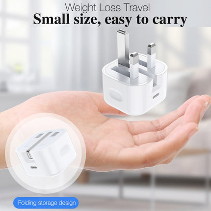 A2344 20W PD 3.0 Type-C / USB-C Folding Travel Charger + USB-C / Type-C to 8 Pin Fast Charging Data Cable Set, UK Plug, Length: 2m-garmade.com