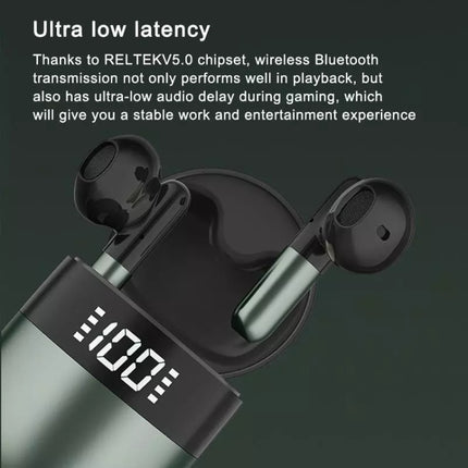 J28 TWS Wireless Bluetooth Earphones LED Digital Display HIFI Music Sport Earphone(Green)-garmade.com
