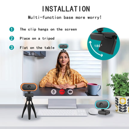 C11 2K Picture Quality HD Without Distortion 360 Degrees Rotate Built-in Microphone Sound Clear Webcams with Tripod(Blue)-garmade.com