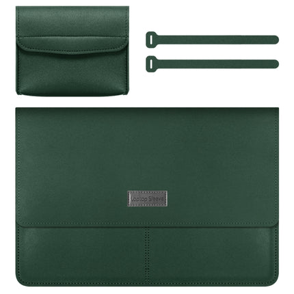 Litchi Pattern PU Leather Waterproof Ultra-thin Protection Liner Bag Briefcase Laptop Carrying Bag for 13-14 inch Laptops(Dark green)-garmade.com