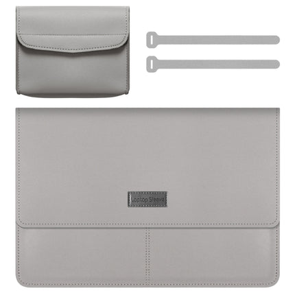 Litchi Pattern PU Leather Waterproof Ultra-thin Protection Liner Bag Briefcase Laptop Carrying Bag for 13-14 inch Laptops(Grey)-garmade.com