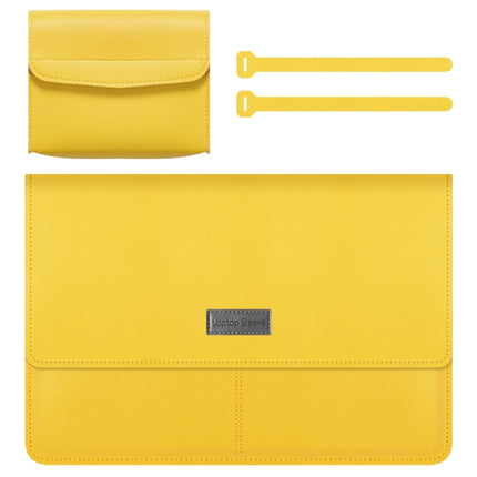 Litchi Pattern PU Leather Waterproof Ultra-thin Protection Liner Bag Briefcase Laptop Carrying Bag for 13-14 inch Laptops (Yellow)-garmade.com