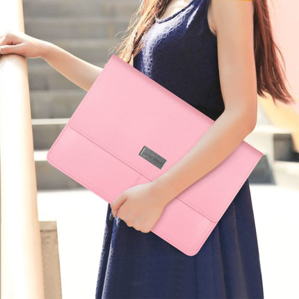 Litchi Pattern PU Leather Waterproof Ultra-thin Protection Liner Bag Briefcase Laptop Carrying Bag for 13-14 inch Laptops(ROSE GOLD)-garmade.com