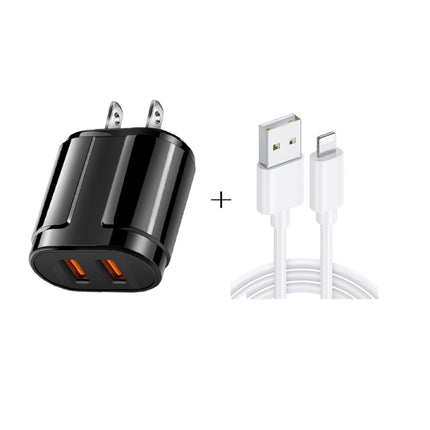 Dual USB Portable Travel Charger + 1 Meter USB to 8 Pin Data Cable, US Plug(Black)-garmade.com