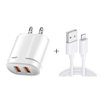 Dual USB Portable Travel Charger + 1 Meter USB to 8 Pin Data Cable, US Plug(White)-garmade.com