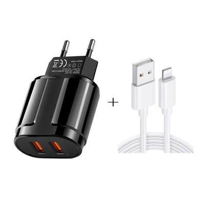 Dual USB Portable Travel Charger + 1 Meter USB to 8 Pin Data Cable, EU Plug(Black)-garmade.com