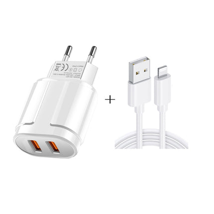 Dual USB Portable Travel Charger + 1 Meter USB to 8 Pin Data Cable, EU Plug(White)-garmade.com