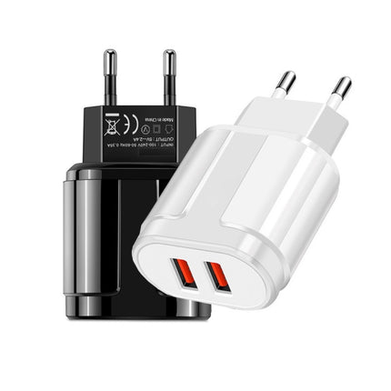 Dual USB Portable Travel Charger + 1 Meter USB to 8 Pin Data Cable, EU Plug(Black)-garmade.com