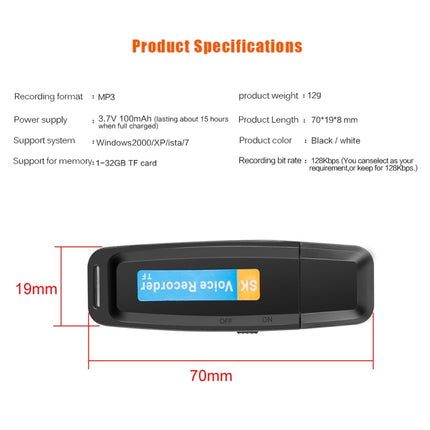 SK001 Professional Rechargeable U-Disk Portable USB Digital Audio Voice Recorder Pen Support TF Card Up to 32GB Dictaphone Flash Drive(Black)-garmade.com